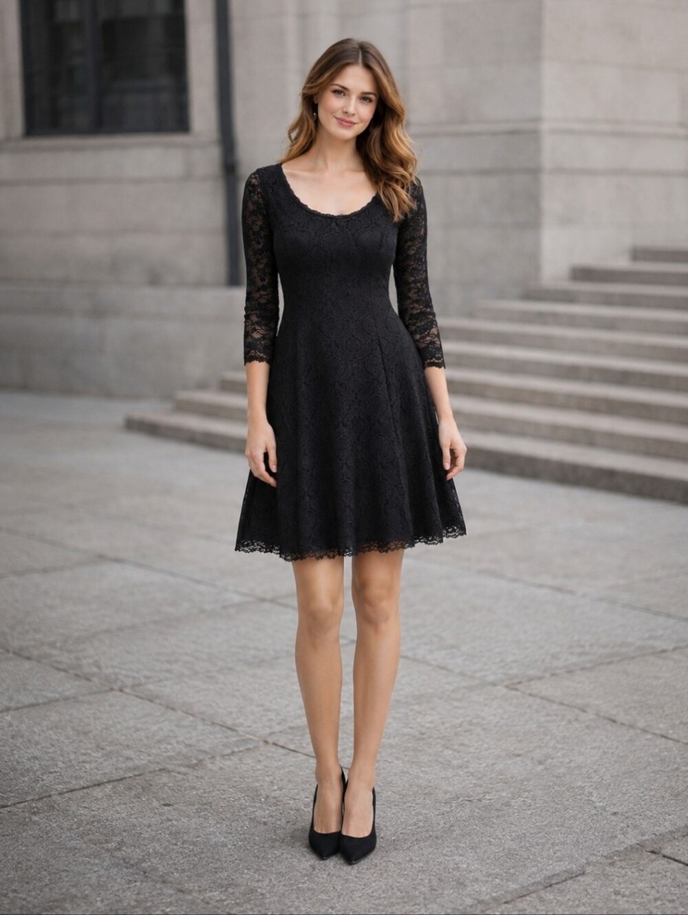 Kollontai | Black Lace Fit &  Flare Dress Elegant NWT